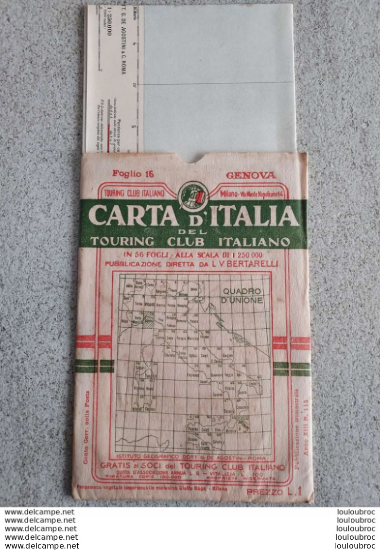 CARTA D'ITALIA DEL TOURING CLUB ITALIANO FOGLI 16 GENOVA R1 - Cartes Géographiques