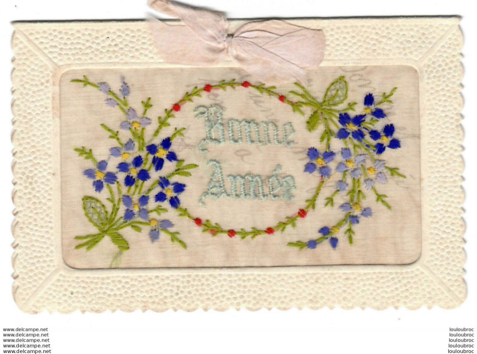 CARTE BRODEE OUVRANTE BONNE ANNEE AVEC NOEUD - Embroidered