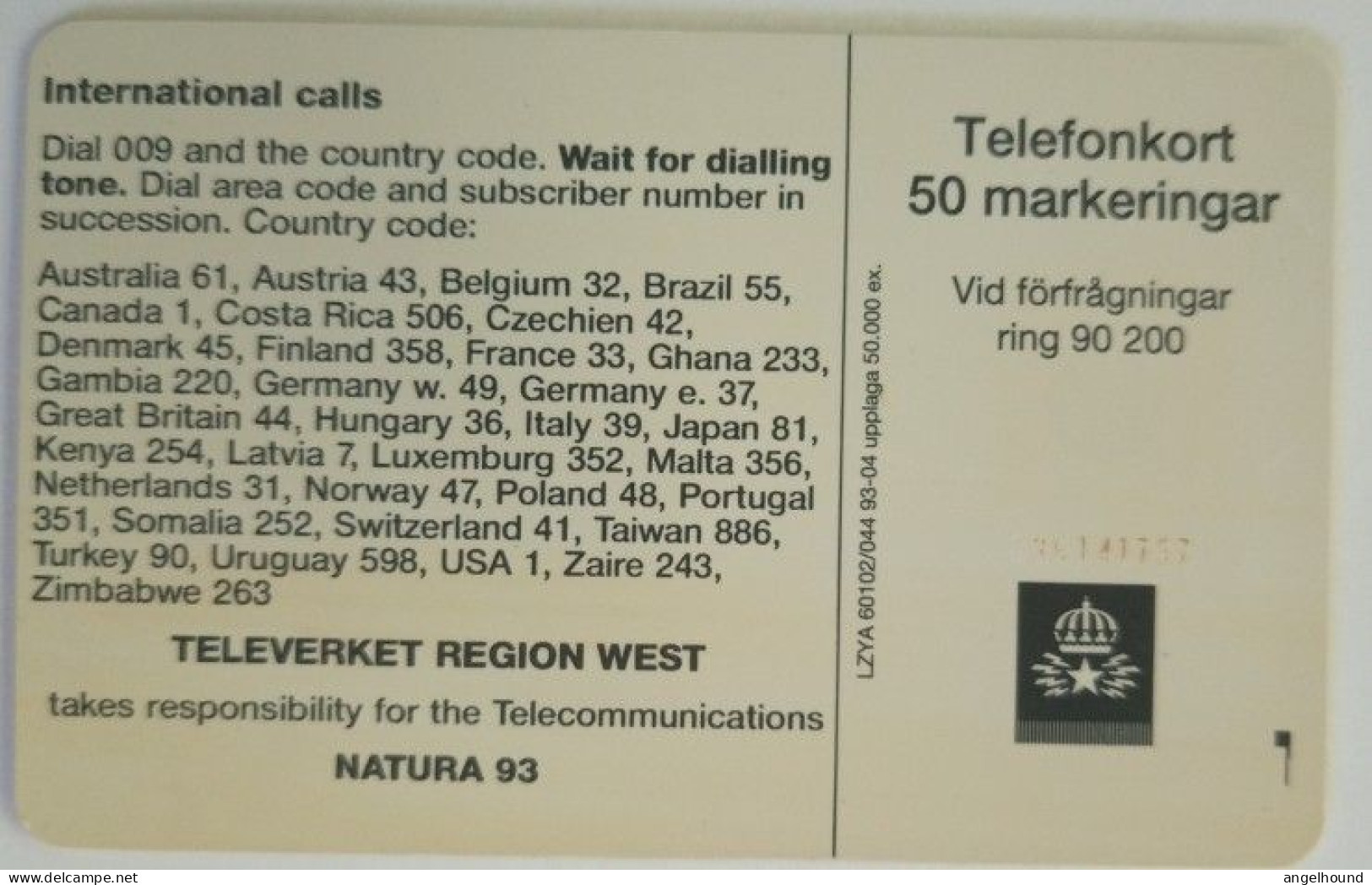 Sweden 50 Unit Chip Card - Natura 93 Waterdrop - Suecia