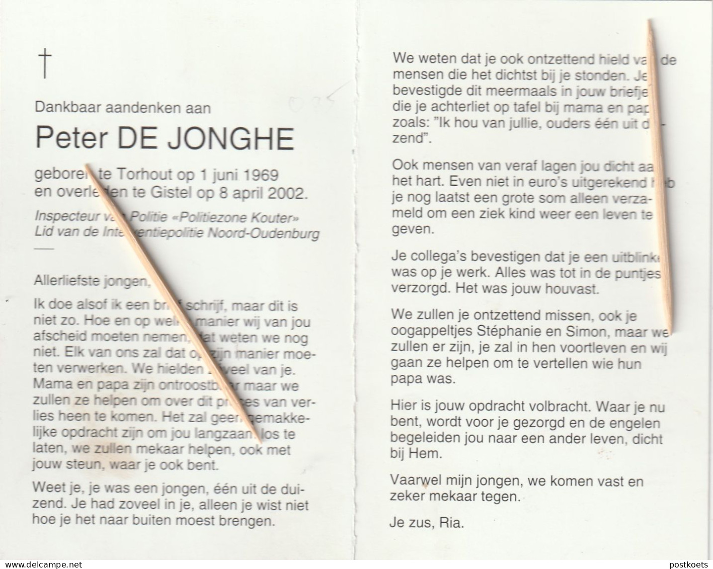 Rijkswachter, Peter De Jonghe, Torhout, Gistel - Devotion Images