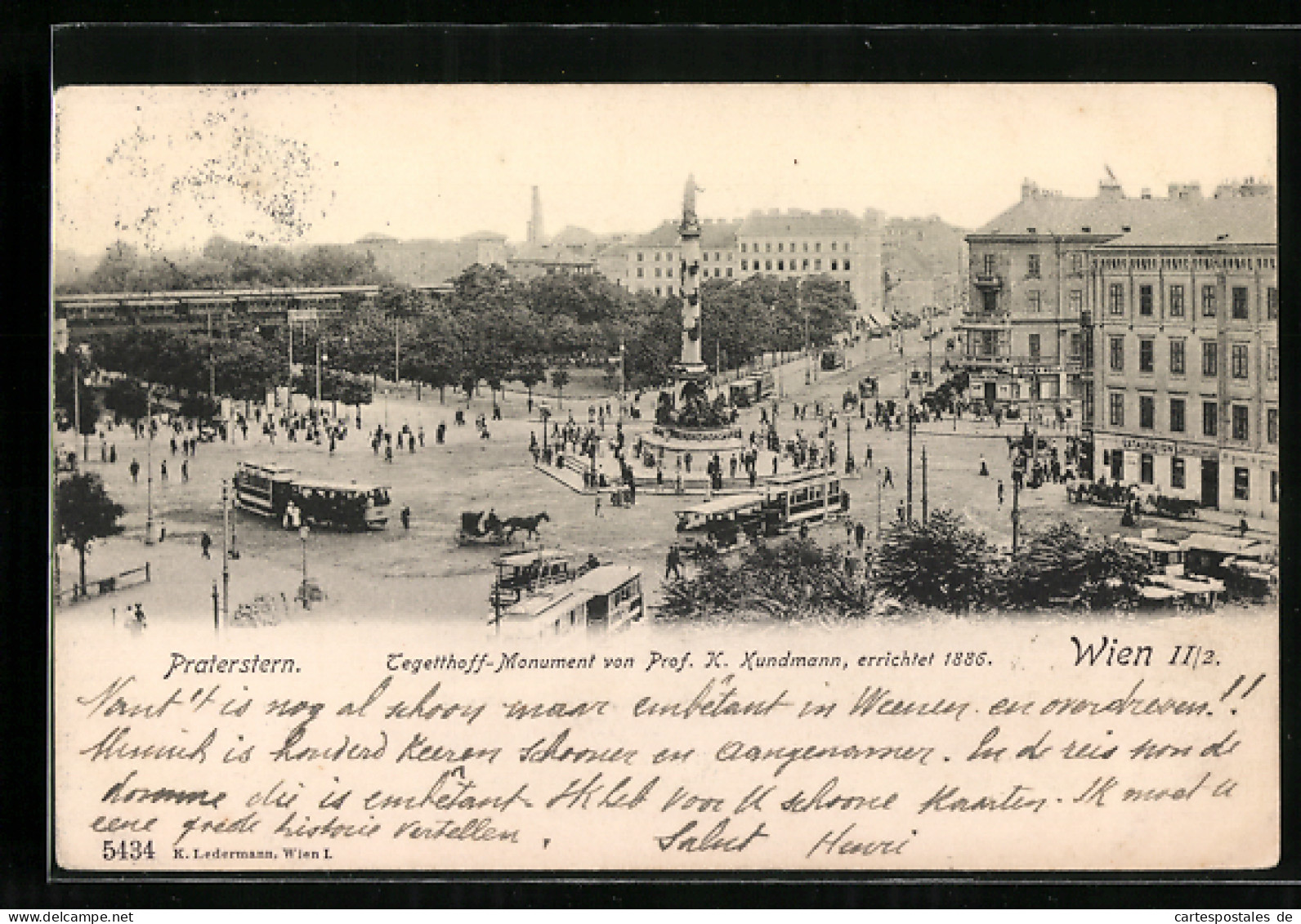 AK Wien, Praterstern Und Jegetthoff- Monument Mit Strassenbahn  - Tramways