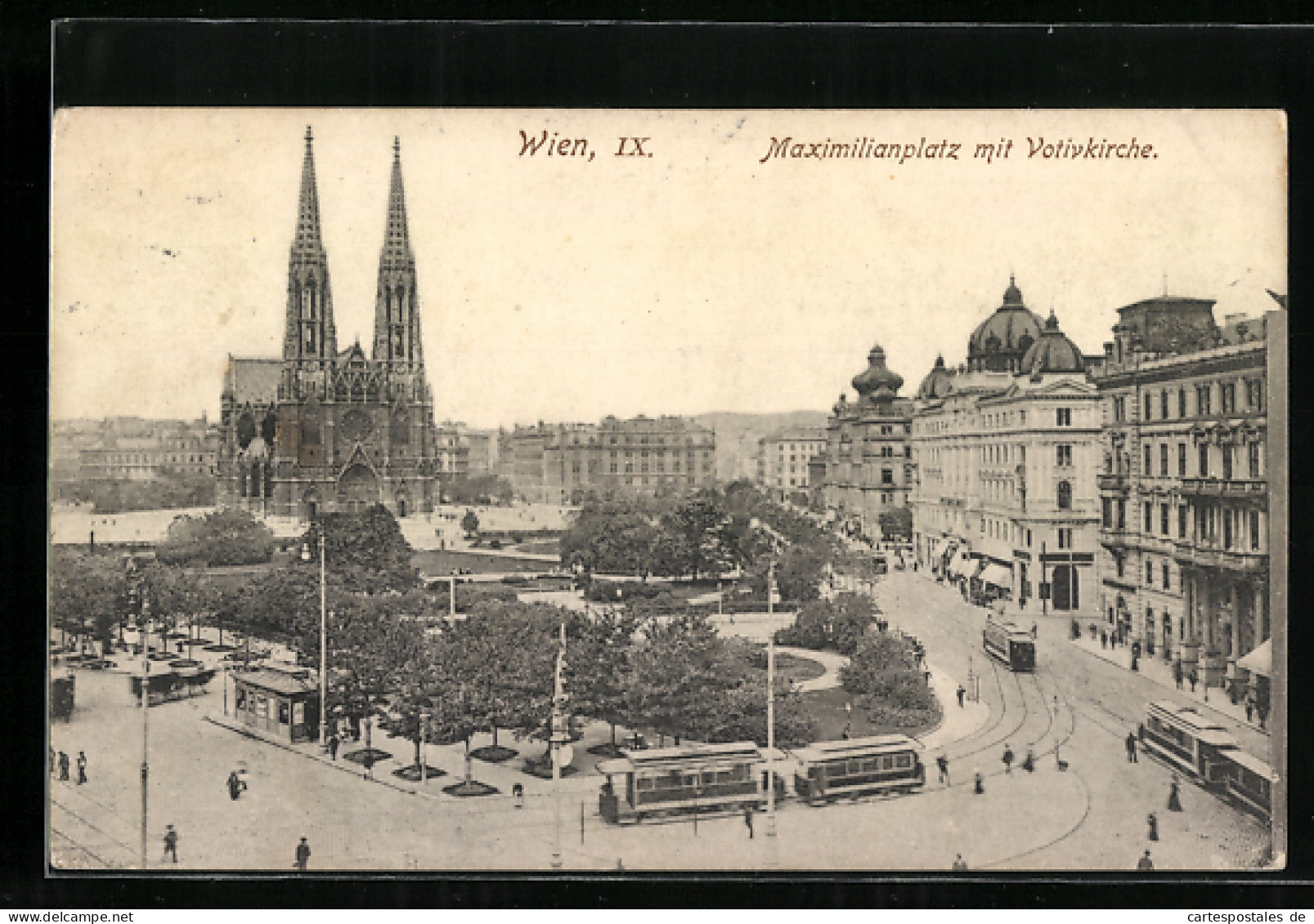 AK Wien IX., Strassenbahnen Am Maximilianplatz Mit Votivkirche  - Tramways