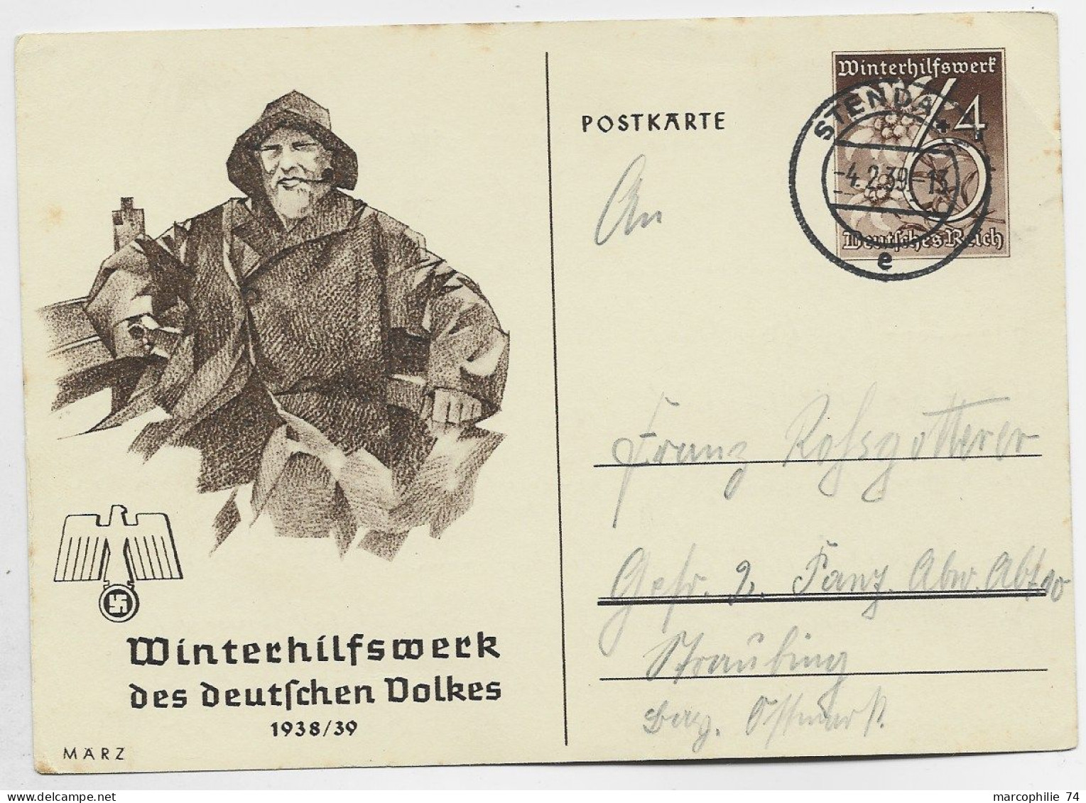 GERMANY ENTIER POSTKARTE 6C WINTERCHILFSWECK 4.2.1939 - Postkarten