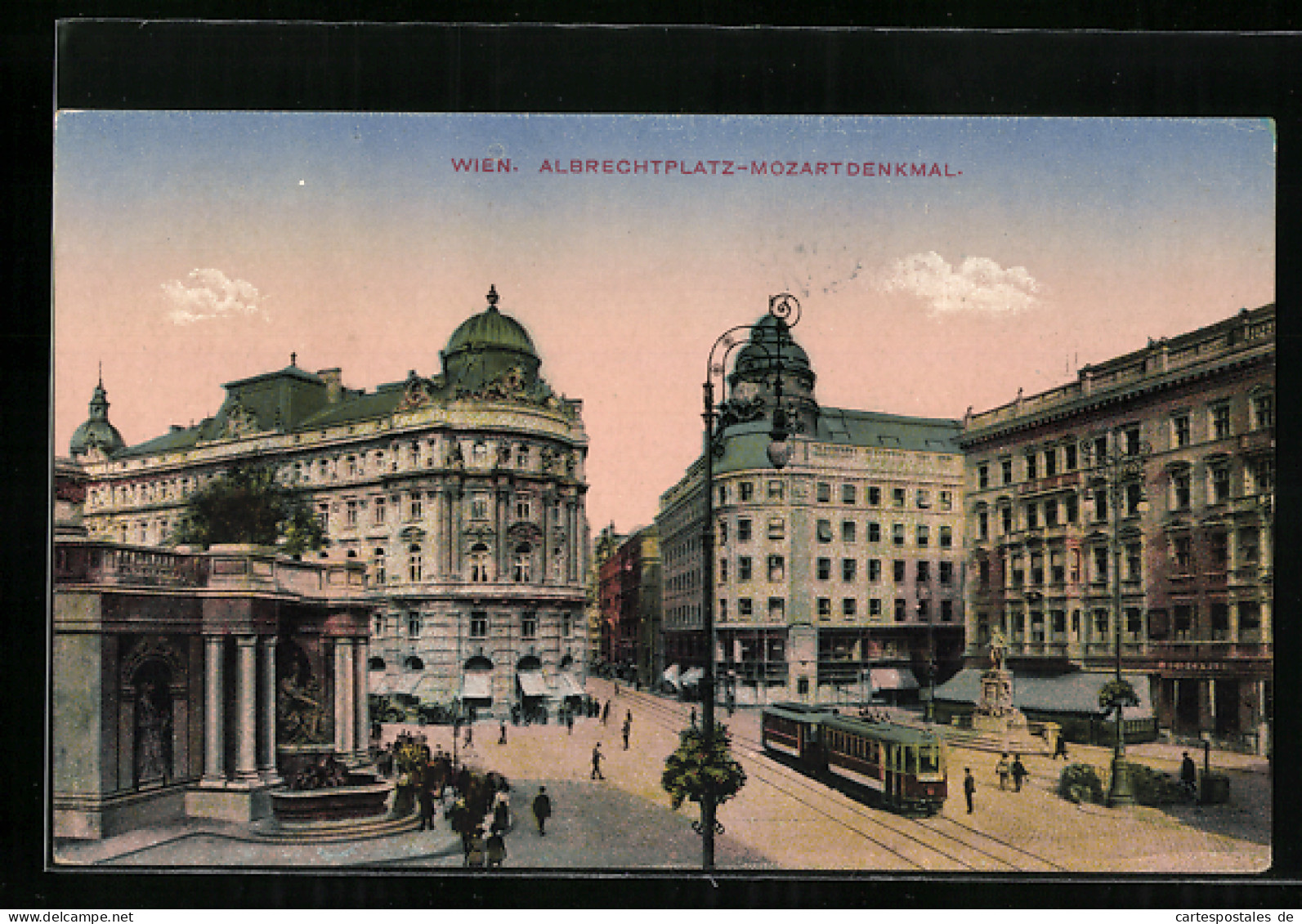 AK Wien, Albrechtplatz-Mozartdenkmal Mit Strassenbahn  - Tramways