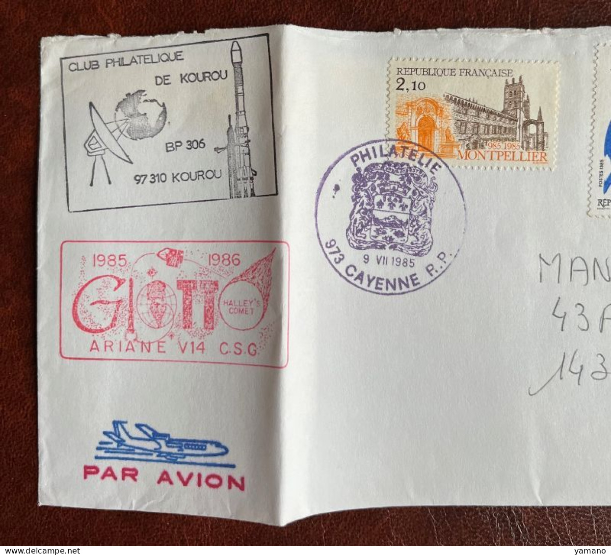 FRANCE 1985 -  Lettre Du Club Philatélique De Cayenne - Flamme Ariane 5 - 1961-....