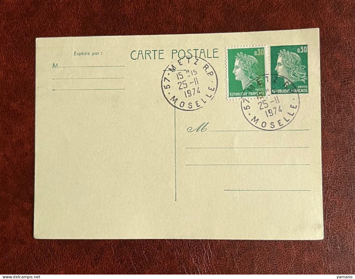 France 1974 -  Entier Postal CHEFFER  0.30 F - Yvt  1611 CP1  - Avec Adjonction De La Même Valeur - Oblitération Metz - Standard Postcards & Stamped On Demand (before 1995)