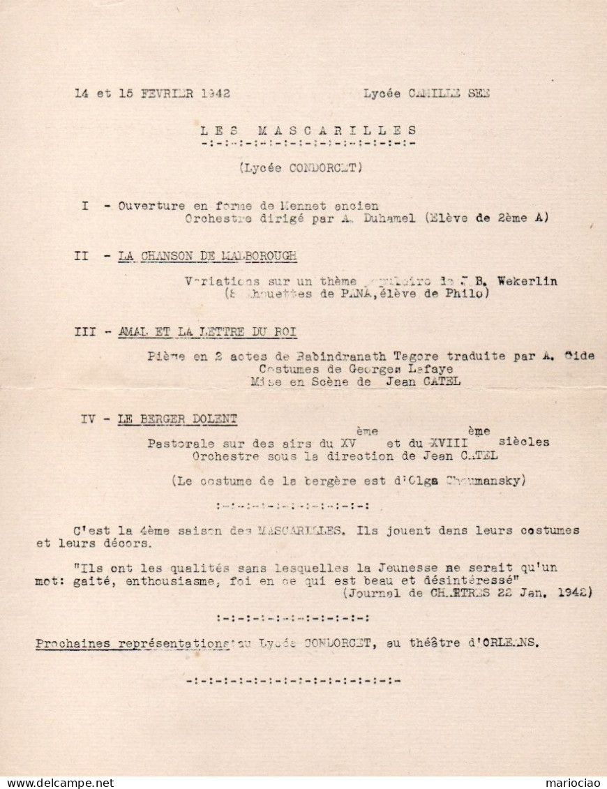 DV-FR Fête Du Lycée Camille See COLMAR 1942 Peint à La Main - Programs