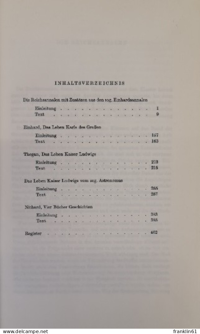 Quellen zur karolingischen Reichsgeschichte. Erster Teil: Die Reichsannalen. Einhard Leben Karls des Grossen.