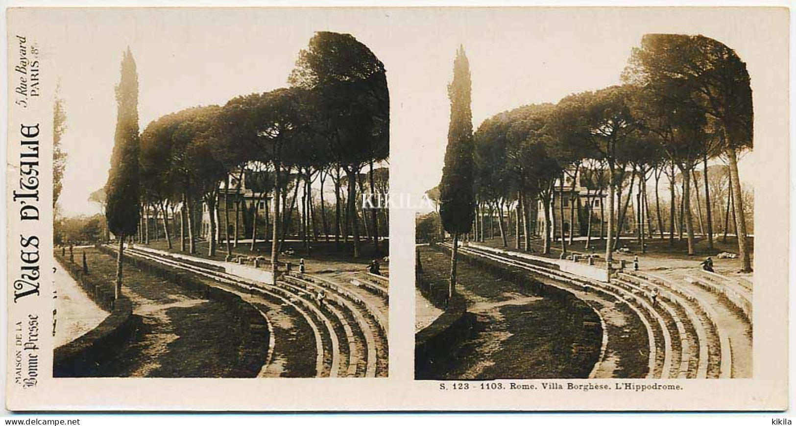 Photo Stéréoscopique 7,2x7,5cm Carte 17,2x8,9cm Vues D'Italie S. 123 - 1103 ROME. Villa Borghese. L'Hippodrome* - Fotos Estereoscópicas