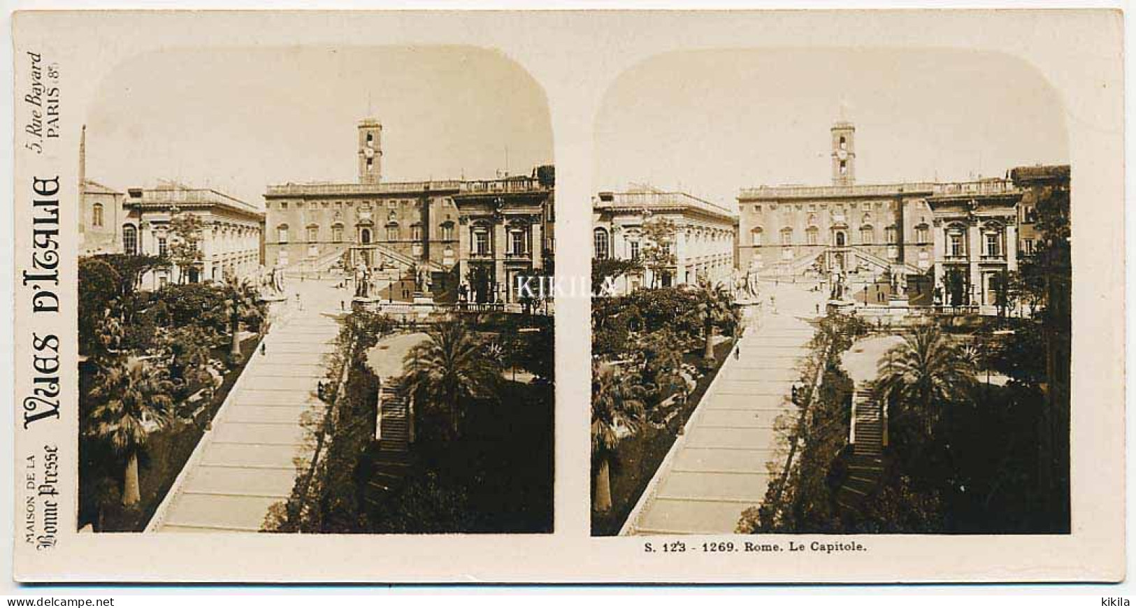 Photo Stéréoscopique 7,2x7,5cm Carte 17,2x8,9cm Vues D'Italie S. 123 - 1269 ROME. Le Capitole* - Stereo-Photographie