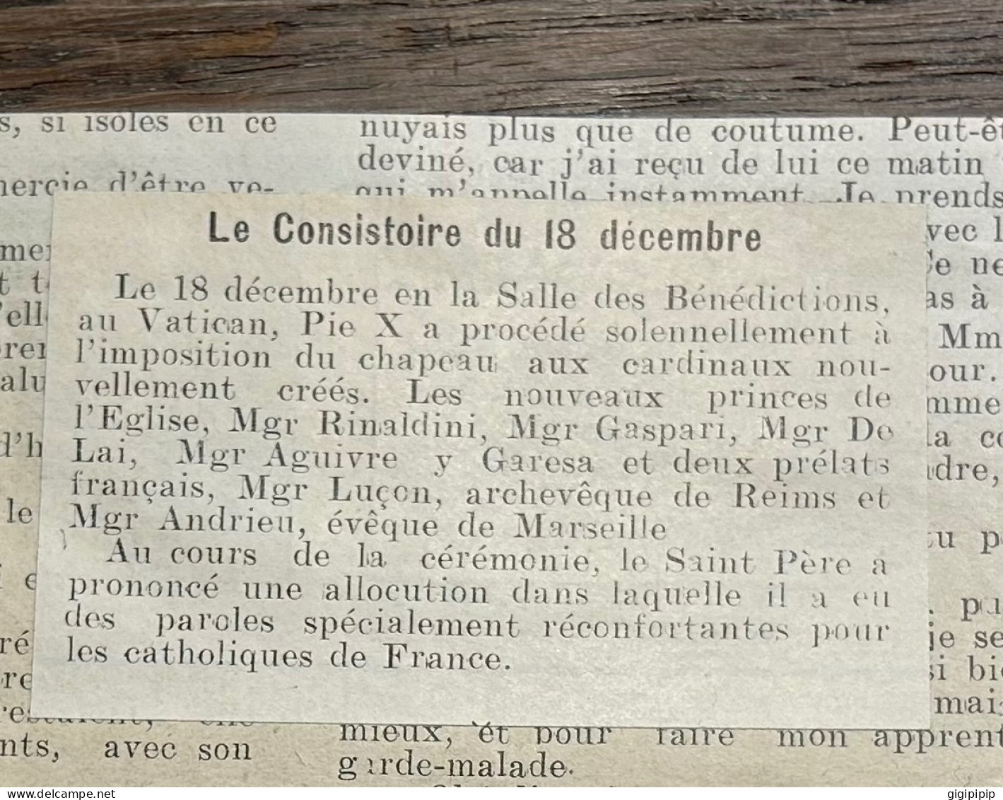 1908 PATI Pape Pie X Imposant Le Chapeau Aux Nouveaux Cardinaux Consistoire Du 18 Décembre - Collections