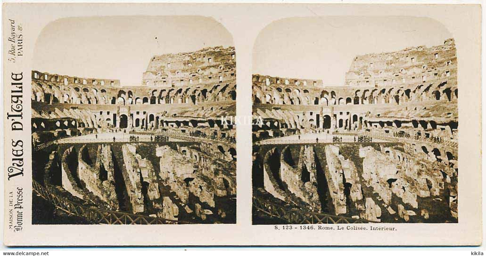 Photo Stéréoscopique 7,2x7,5cm Carte 17,2x8,9cm Vues D'Italie S. 123 - 1346 (2) ROME. Le Colisée. Intérieur* - Stereoscopic