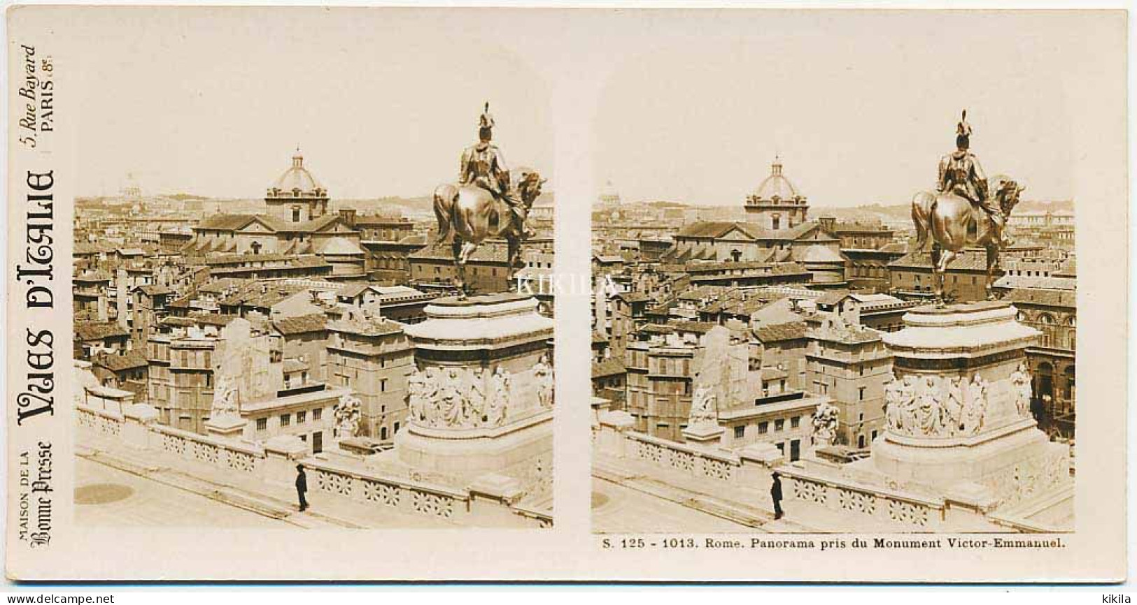 Photo Stéréoscopique 7,2x7,5cm Carte 17,2x8,9cm Vues D'Italie S. 125 - 1013 ROME. Panorama Pris Du Monument Victor-* - Stereo-Photographie