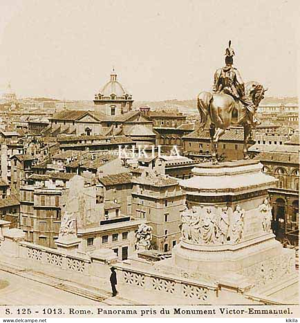 Photo Stéréoscopique 7,2x7,5cm Carte 17,2x8,9cm Vues D'Italie S. 125 - 1013 ROME. Panorama Pris Du Monument Victor-* - Stereo-Photographie