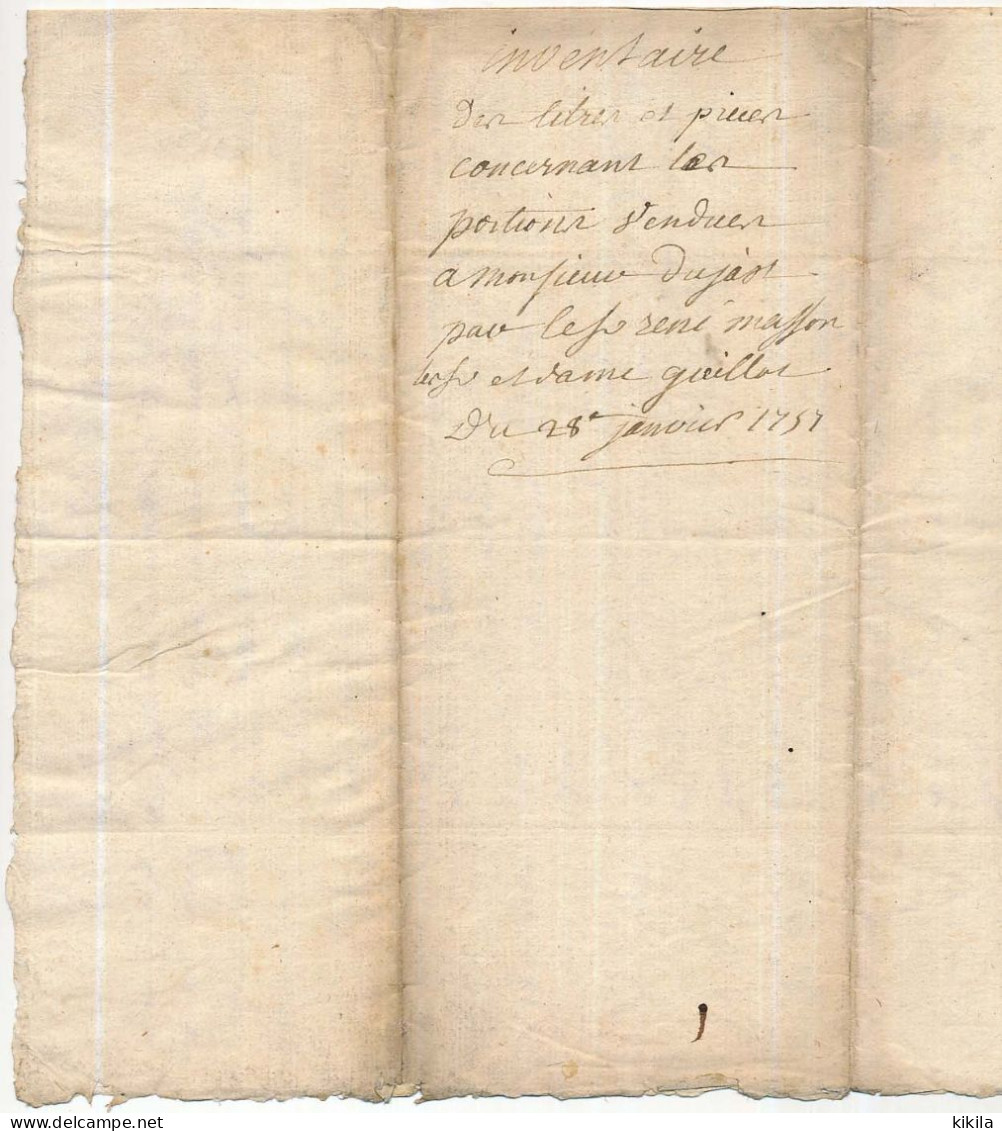 Inventaire Des Titres Et Papiers.. Contrat De Vente Du 21 Janvier 1757...maison Située Rue De L'Enfant Qui Pisse ...LYON - Unclassified