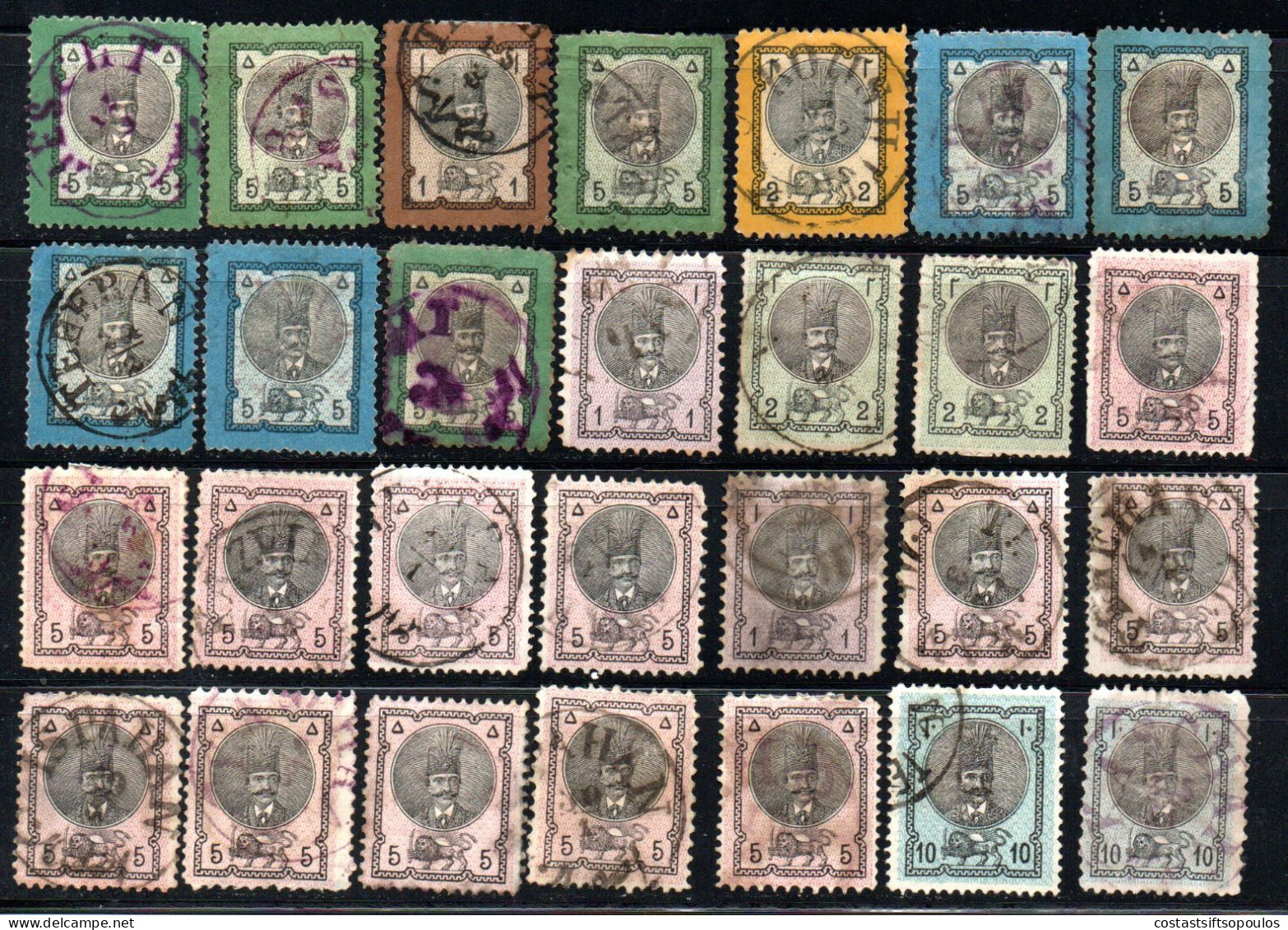 3026.1876-1880 NASSER-EDDIN SHAH QAJAR 28 CLASSIC ST.LOT,SOME WITH FAULTS(PERF.-THINS) 5 SCANS - Iran