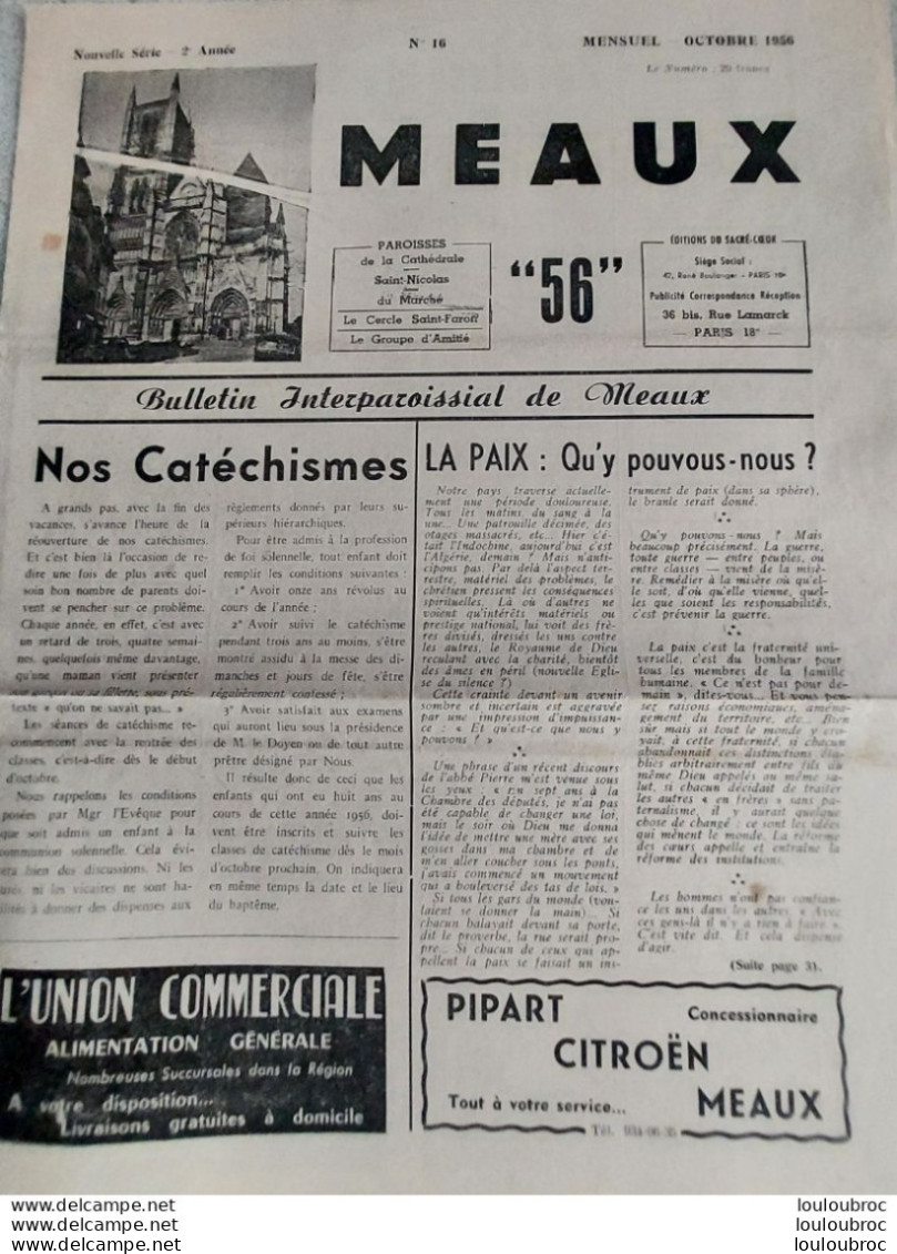 VILLE DE MEAUX BULLETIN INTERPAROISSIAL DE MEAUX MENSUEL 10/1956 COMPORTANT 8 PAGES - 1950 à Nos Jours
