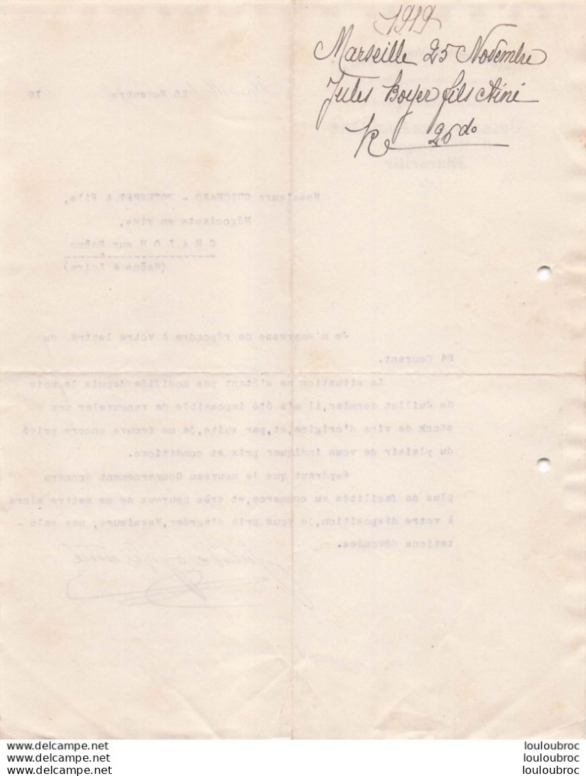 MARSEILLE 1919 IMPORTATION DE VINS ETRANGERS JULES BOYER FILS AINE R1 - 1900 – 1949