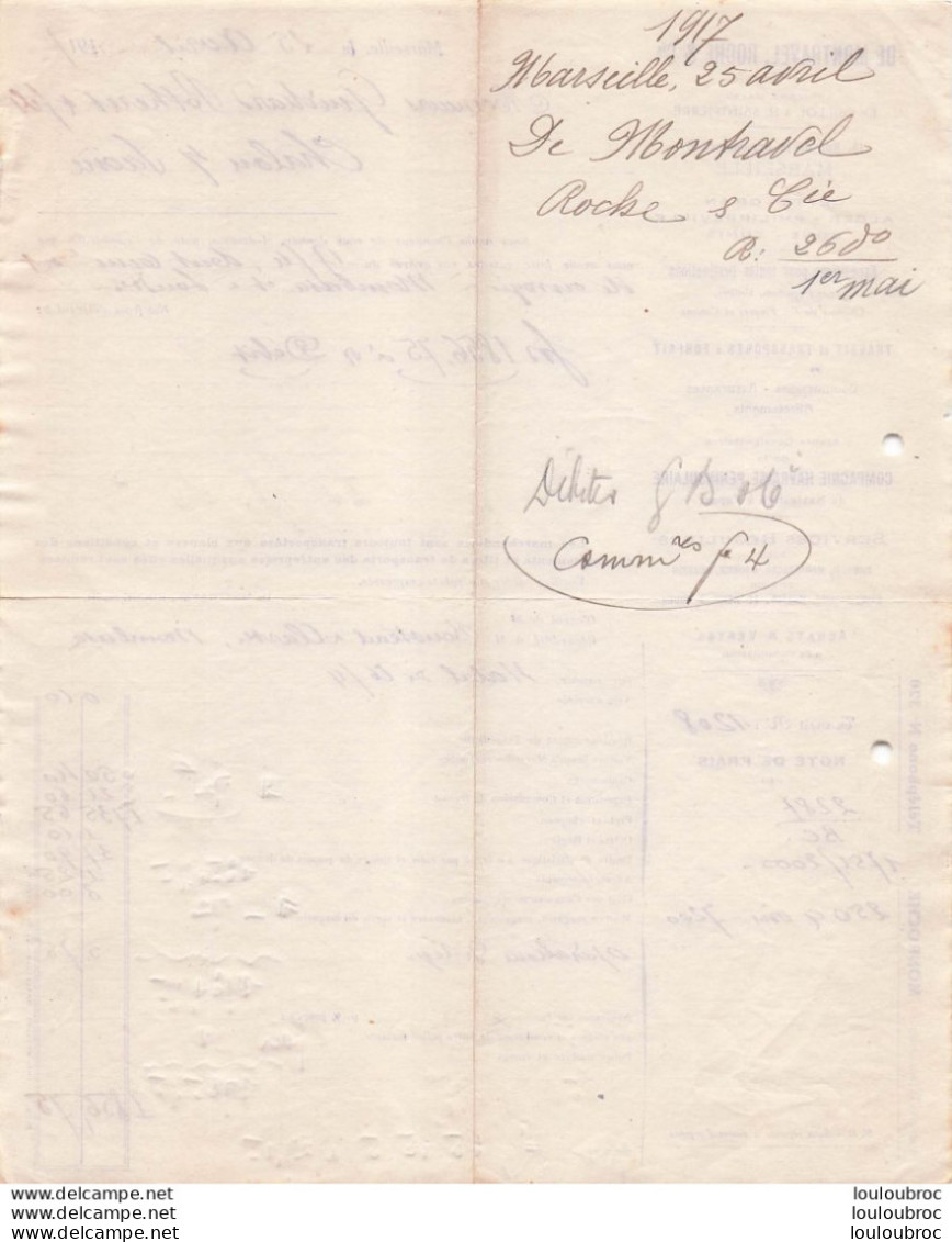 MARSEILLE 04/1917 COMPAGNIE HAVRAISE PENINSULAIRE DE MONTRAVEL ROCHE ET CIE  CETTE ORAN ALGER PHILIPPEVILLE - 1900 – 1949