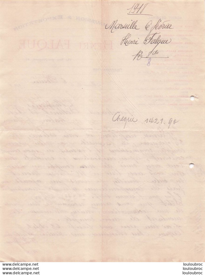 MARSEILLE 1918 HENRI FALQUE COMMISSION ET EXPORTATION R2 - 1900 – 1949