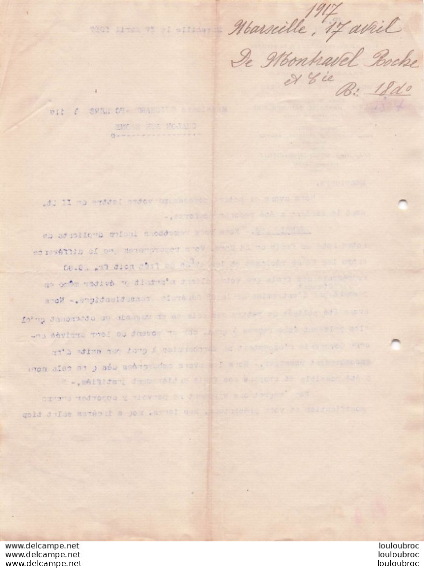 MARSEILLE 04/1917 COMPAGNIE HAVRAISE PENINSULAIRE DE MONTRAVEL ROCHE ET CIE  CETTE ORAN ALGER PHILIPPEVILLE R1 - 1900 – 1949