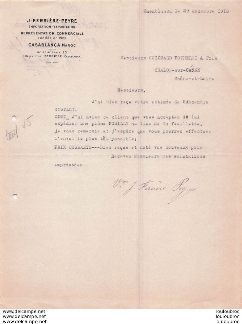 CASABLANCA 1918 J. FERRIERE PEYRE IMPORTATION EXPORTATION - 1900 – 1949