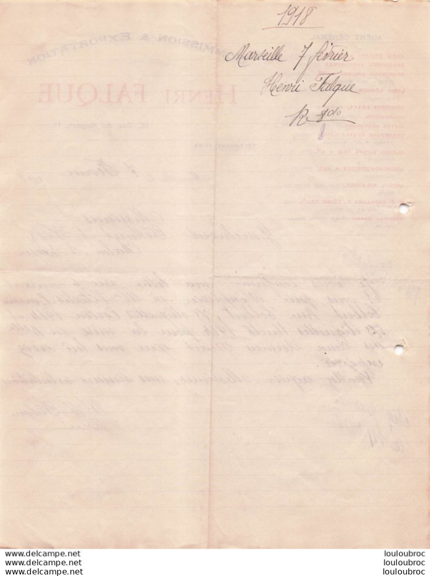 MARSEILLE 1918 HENRI FALQUE COMMISSION ET EXPORTATION R1 - 1900 – 1949