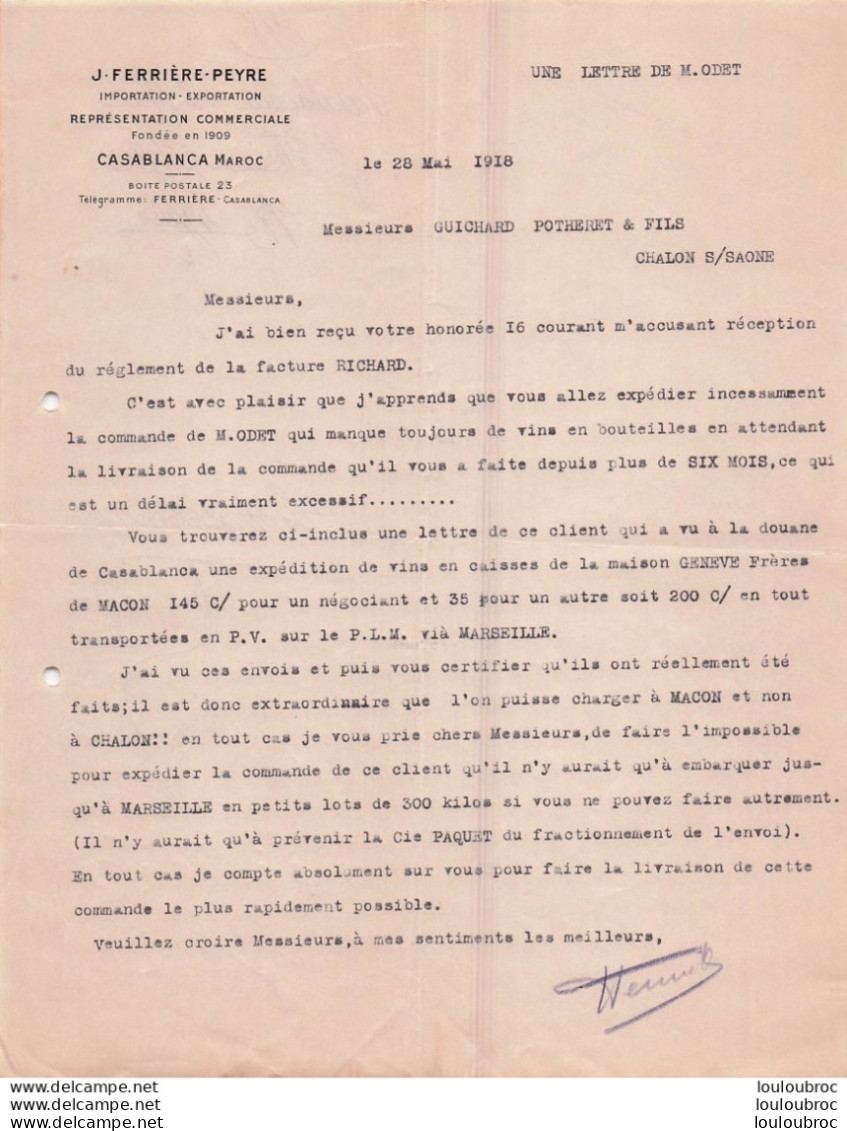 CASABLANCA 1918 J. FERRIERE PEYRE IMPORTATION EXPORTATION R4 - 1900 – 1949