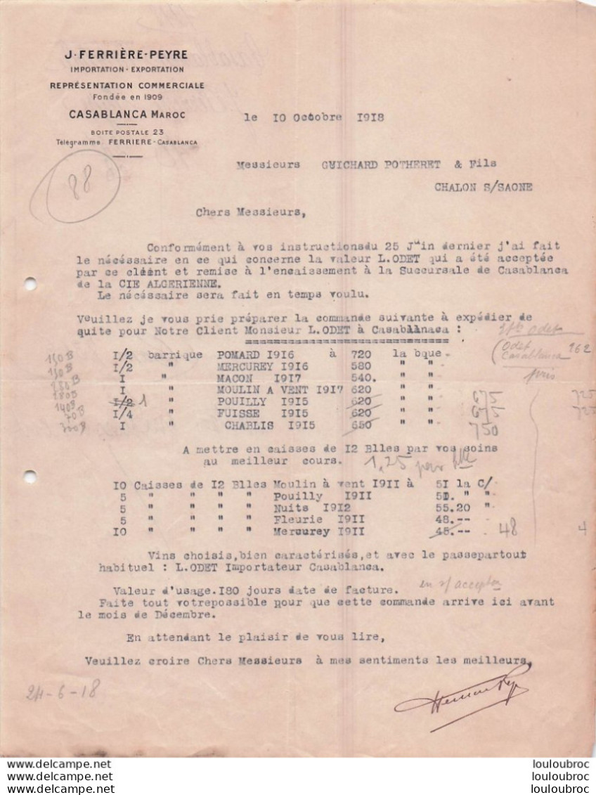 CASABLANCA 1918 J. FERRIERE PEYRE IMPORTATION EXPORTATION R3 - 1900 – 1949