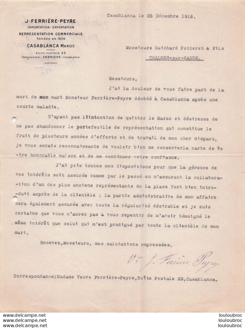 CASABLANCA 1918 J. FERRIERE PEYRE IMPORTATION EXPORTATION R1 - 1900 – 1949