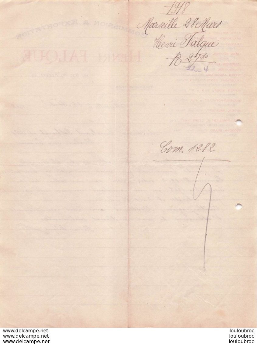 MARSEILLE 1918 HENRI FALQUE COMMISSION ET EXPORTATION R11 - 1900 – 1949