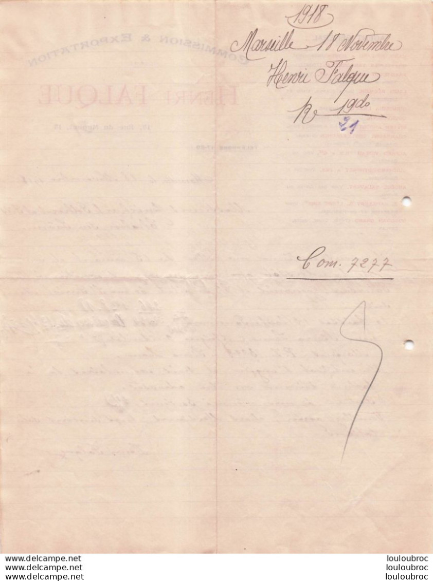 MARSEILLE 1918 HENRI FALQUE COMMISSION ET EXPORTATION R22 - 1900 – 1949