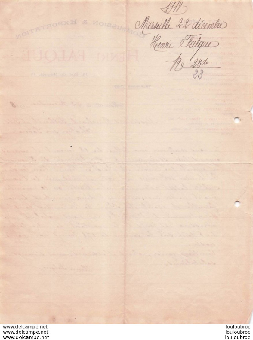 MARSEILLE 1918 HENRI FALQUE COMMISSION ET EXPORTATION R20 - 1900 – 1949
