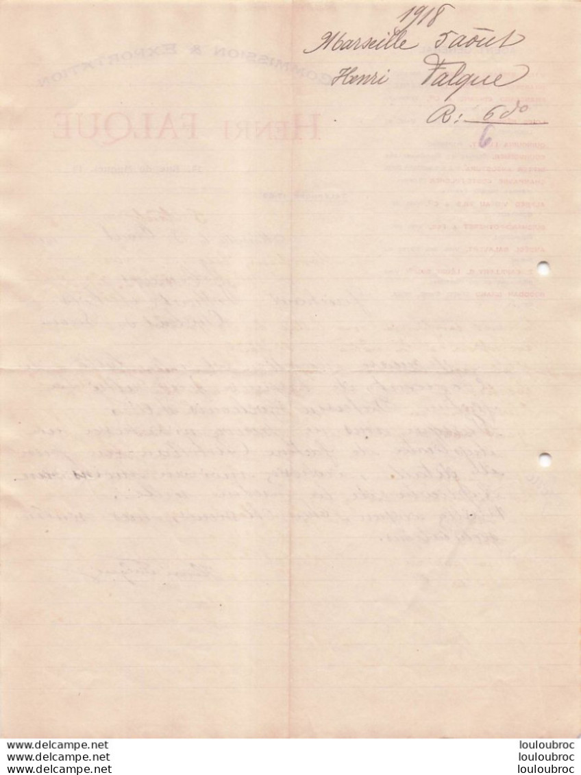 MARSEILLE 1918 HENRI FALQUE COMMISSION ET EXPORTATION R28 - 1900 – 1949