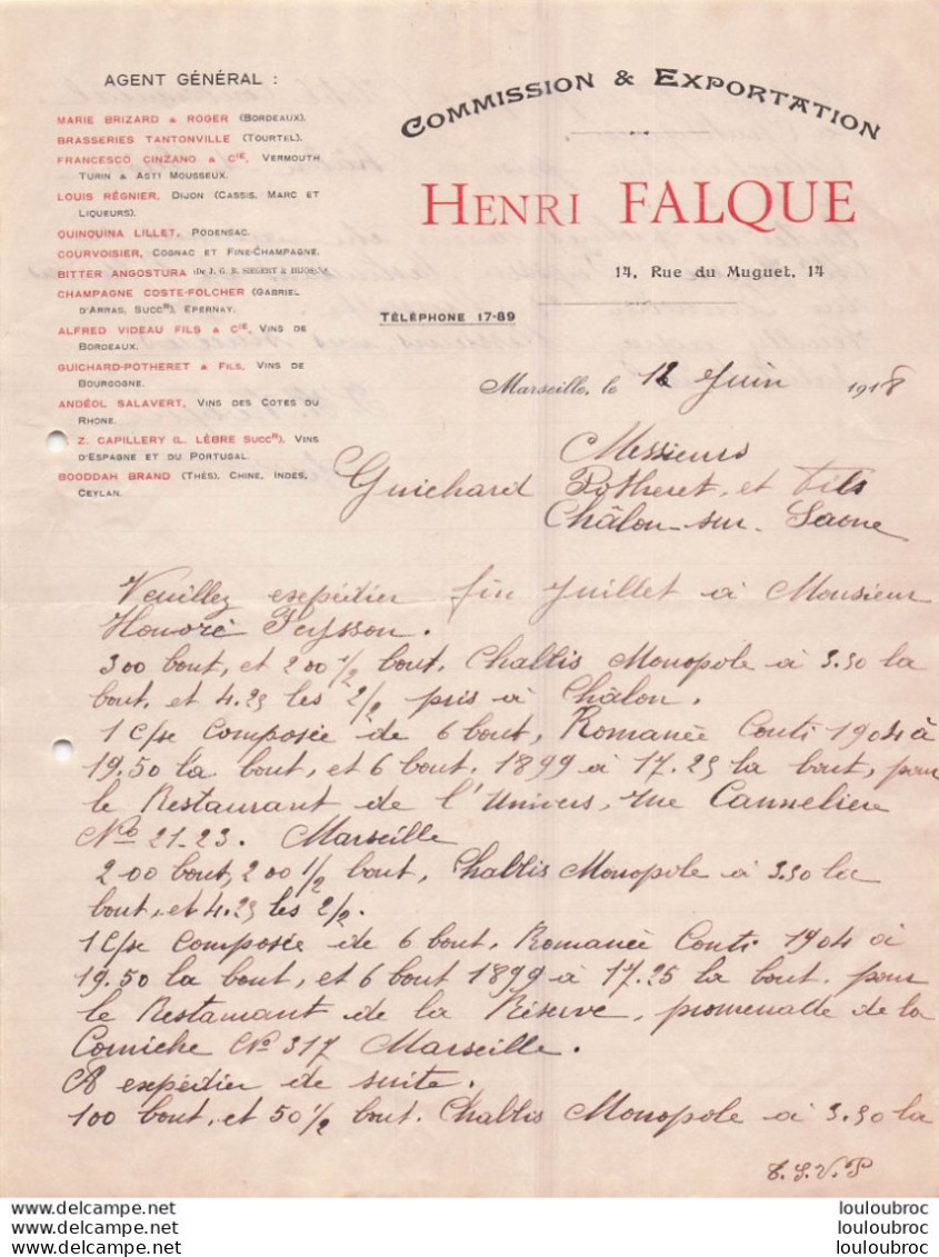 MARSEILLE 1918 HENRI FALQUE COMMISSION ET EXPORTATION R34 - 1900 – 1949