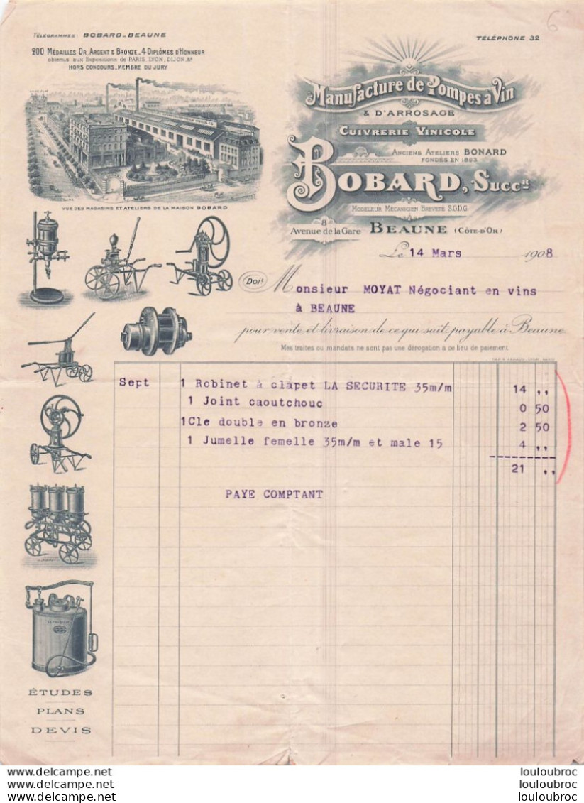 BEAUNE 1906 BOBARD MANUFACTURE DE POMPES A VIN - 1900 – 1949