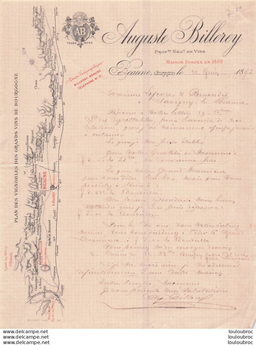 BEAUNE 1893 AUGUSTE BILLEREY PRORPIETAIRE NEGOCIANT EN VINS - 1800 – 1899