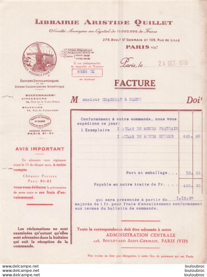 PARIS 1929  LIBRAIRIE ARISTIDE QUILLET - 1900 – 1949