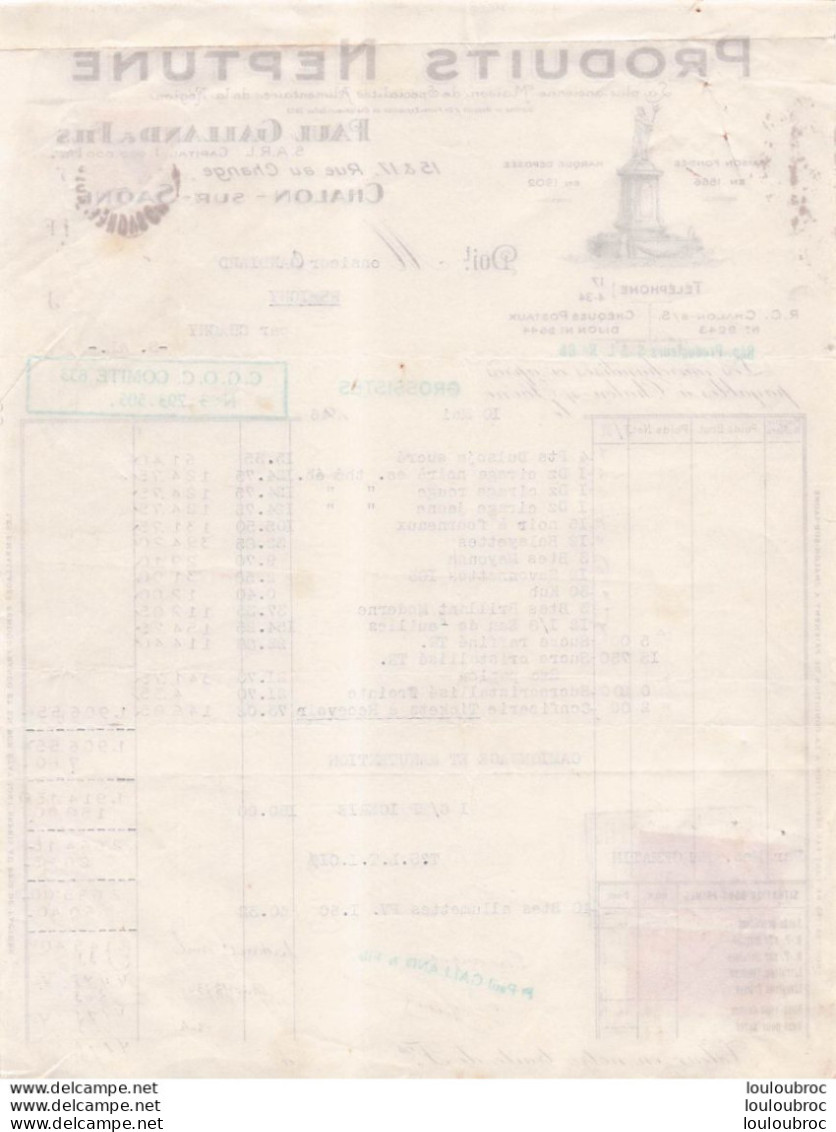 CHALON SUR SAONE 1946 PAUL GALLAND PRODUITS NEPTUNE - 1900 – 1949