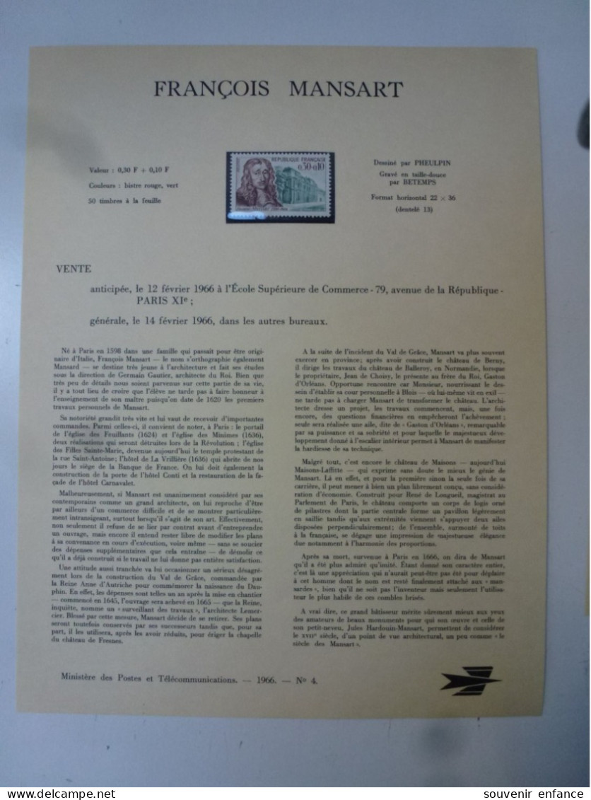 Ministère Des Postes François Mansart 1966 - Documents Of Postal Services