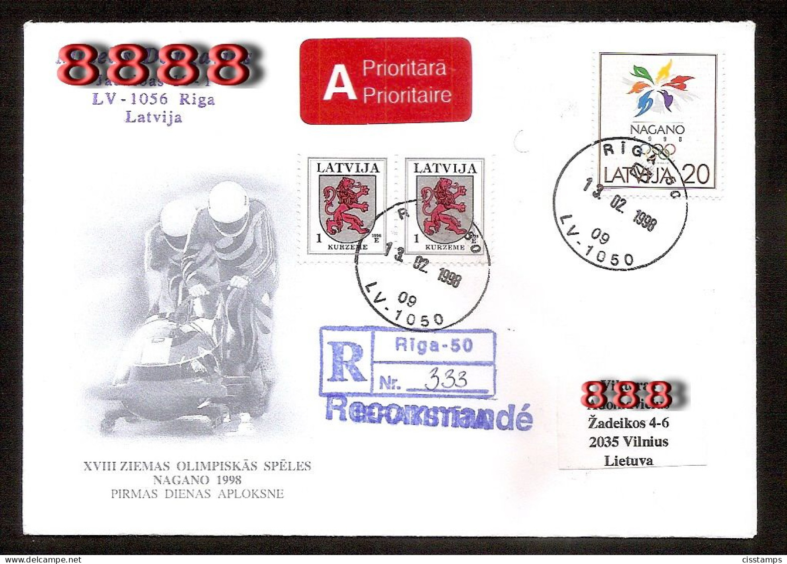 Latvia 1998●Winterolympic Games●Nagano●Bobsport●Mi 474 R-Cover - Lettonie