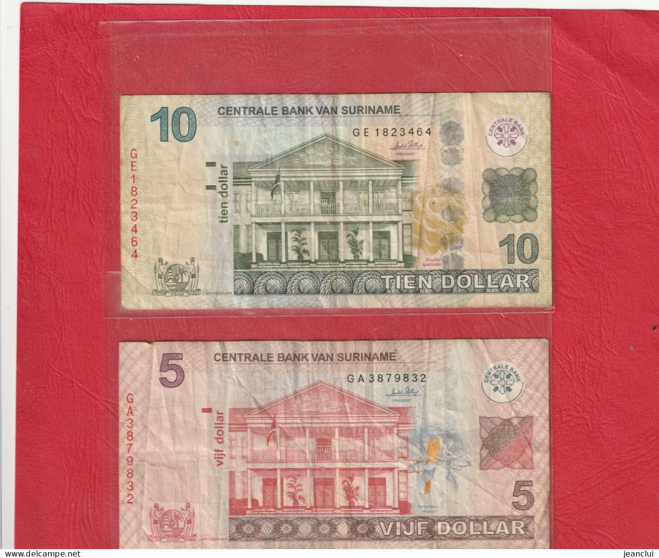 CENTRALE BANK VAN SURINAME  . 2 BANK NOTES . 5 & 10 DOLLAR . . BILLETS USITES - Surinam