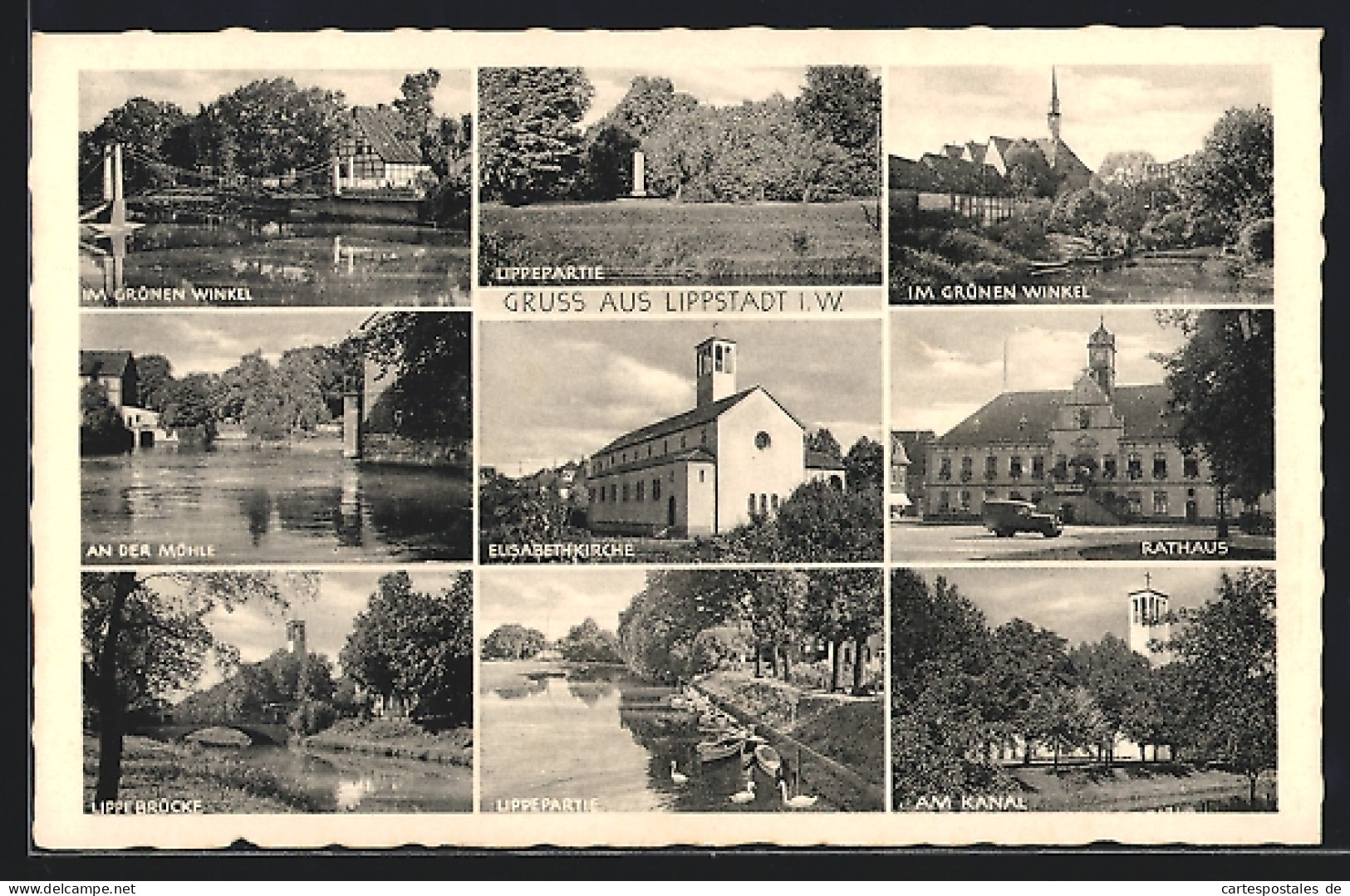 AK Lippstadt I. W., Im Grünen Winkel, Lippepartie, An Der Mühle, Elisabethkirche, Rathaus, Am Kanal, Lippebrücke  - Lippstadt
