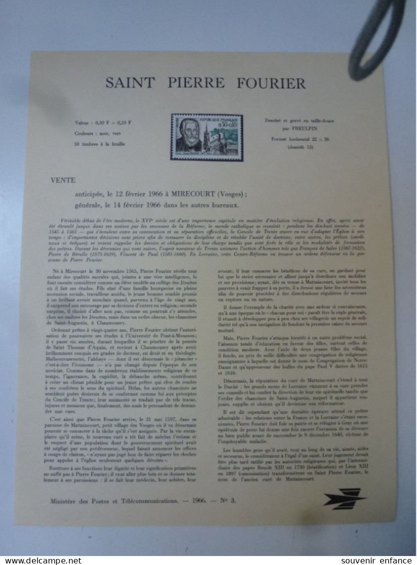 Ministère Des Postes Saint Pierre Fourier Mirecourt Vosges 88 1966 - Postdokumente