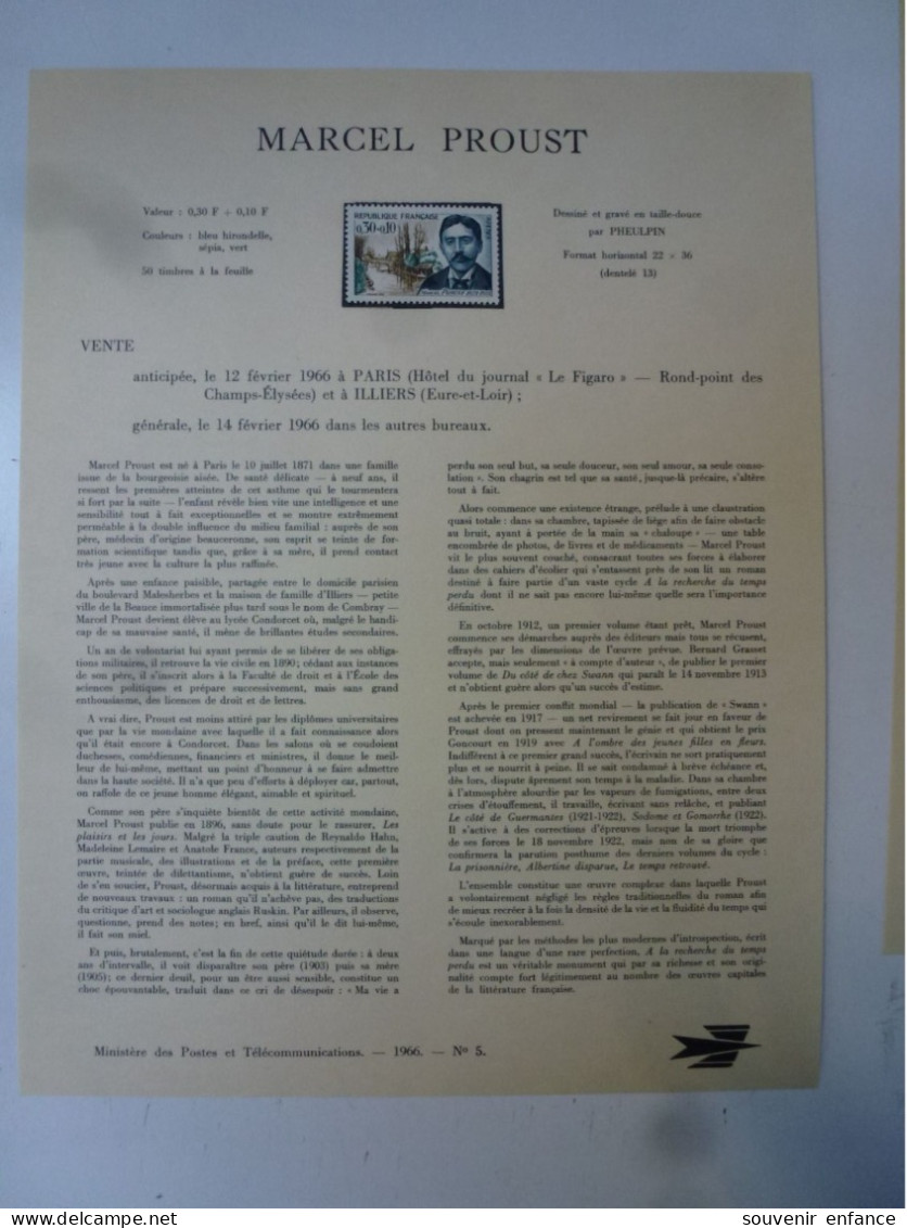 Ministère Des Postes Marcel Proust Illiers 28 Eure Et Loir 1966 - Documenti Della Posta