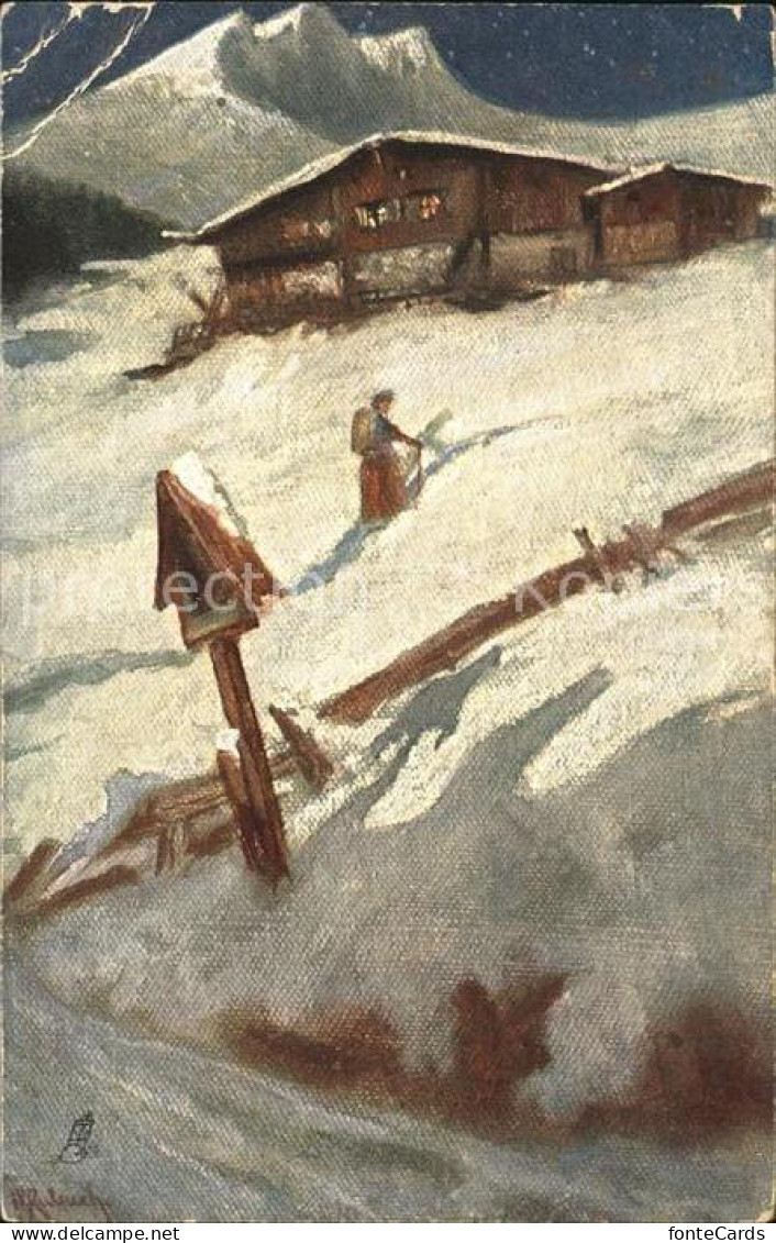 11774811 Taunton Deane Cottage In The Mountains In Winter Painting Tuck Oilette  - Andere & Zonder Classificatie