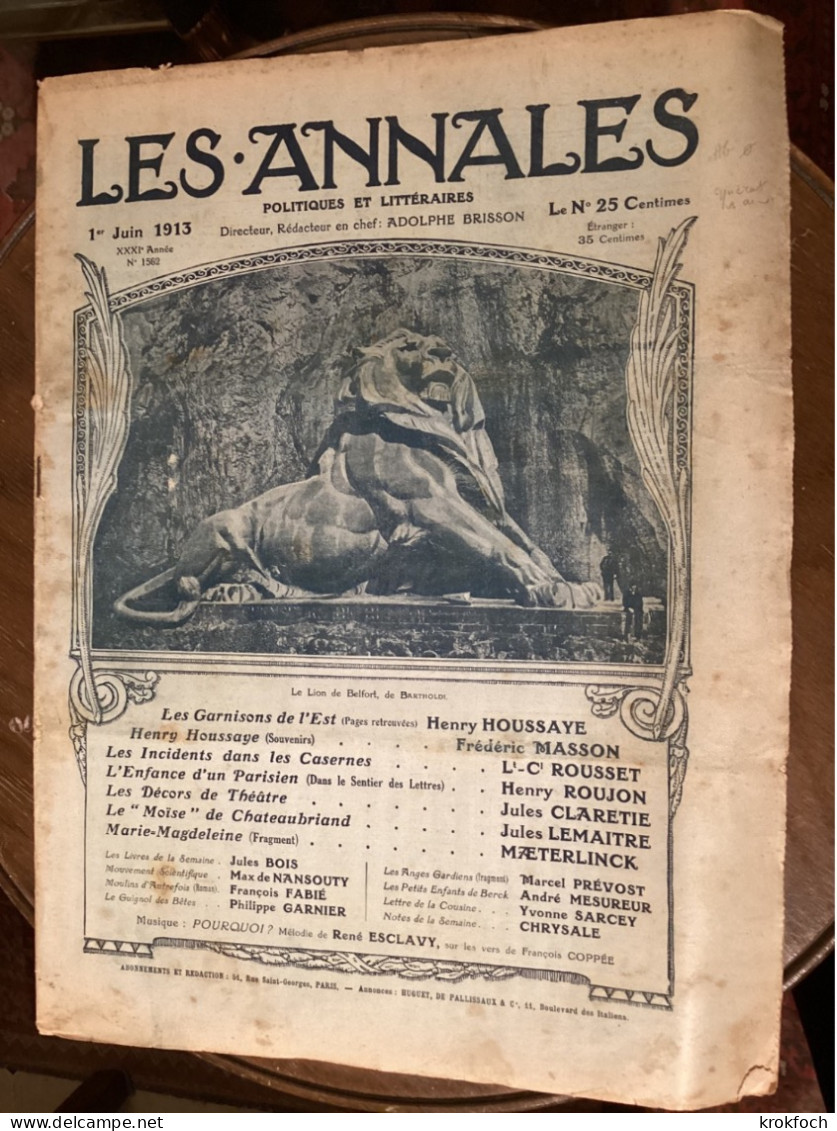 Les Annales 06.1913 - 3 N° - Incidents Dans Casernes & Syndicats - Vote Des Femmes - D’Annunzio - Chypre - Other & Unclassified