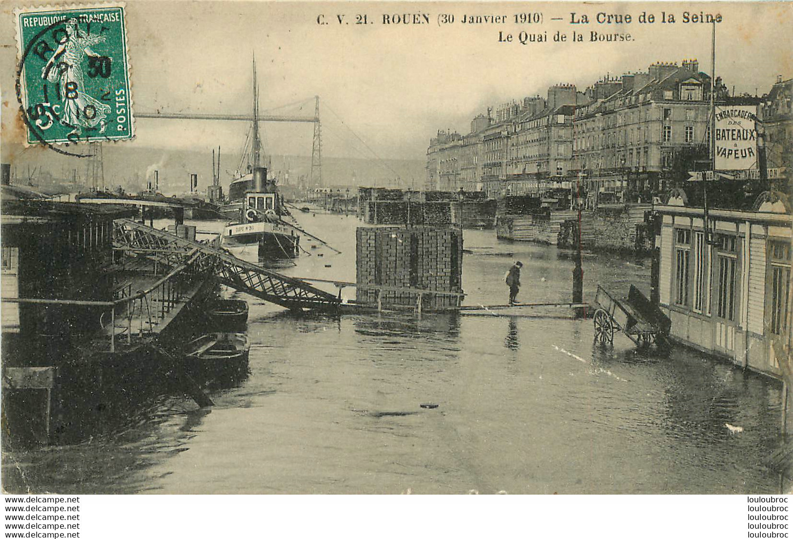 ROUEN  LA CRUE DE LA SEINE 1910 LE QUAI DE LA BOURSE - Rouen