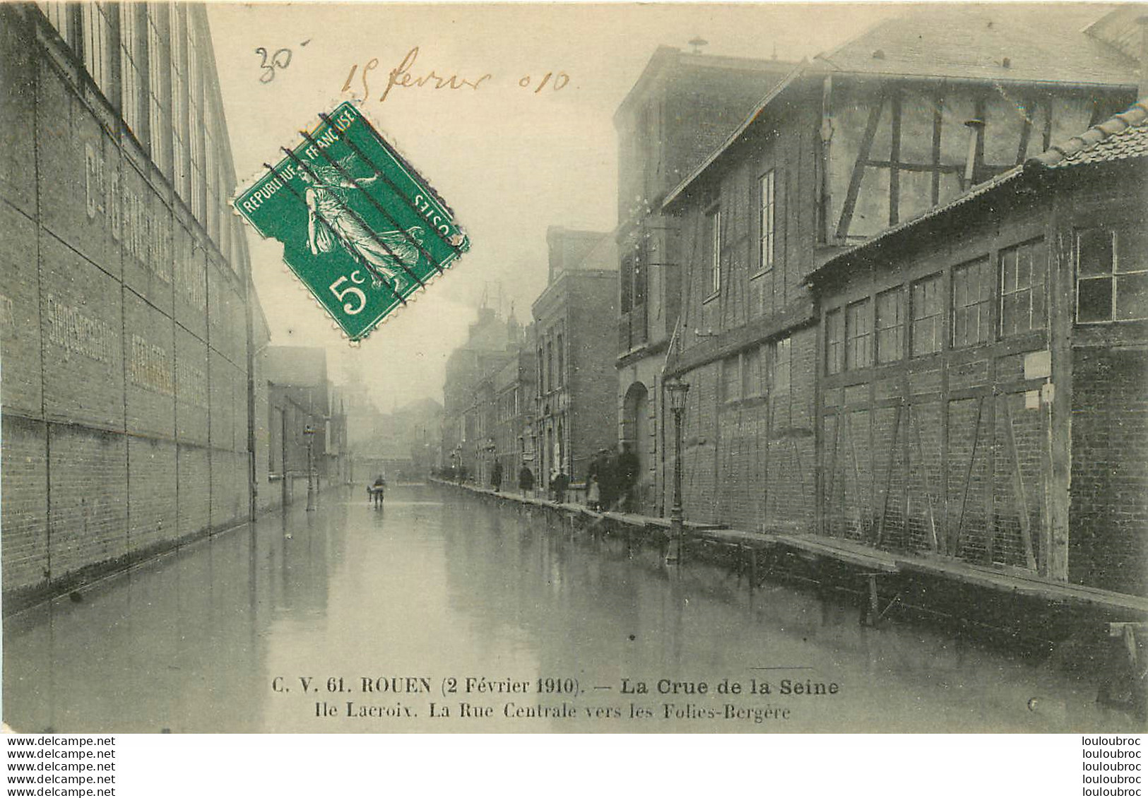 ROUEN  LA CRUE DE LA SEINE 1910  LA RUE CENTRALE VERS LES FOLIES BERGERE - Rouen