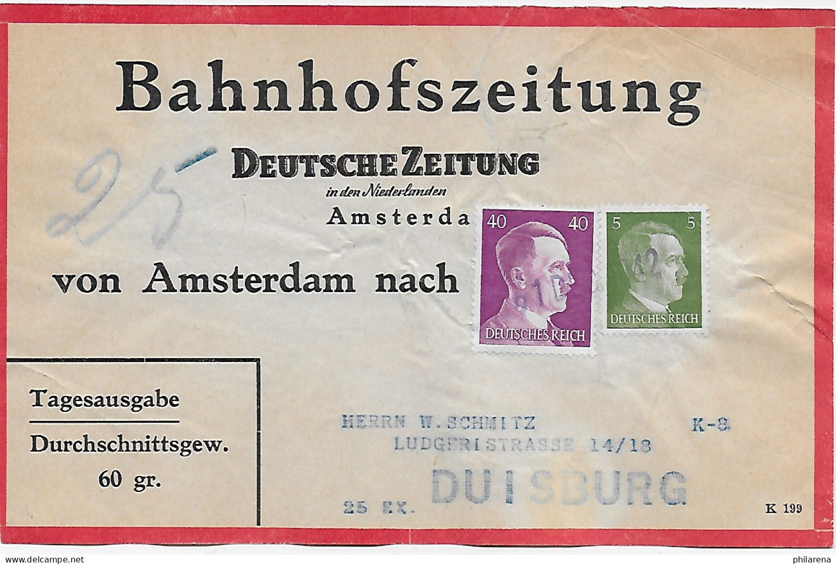 Bahnhofszeitung: 25 Stück Deutsche Zeitung, Niederlande 1942, Feldpost Amsterdam - Feldpost 2e Wereldoorlog